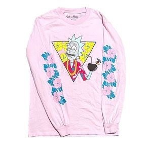 Rick and Morty Long Sleeve Men Graphic Tee Large adult Swim Ripple Junction Pink